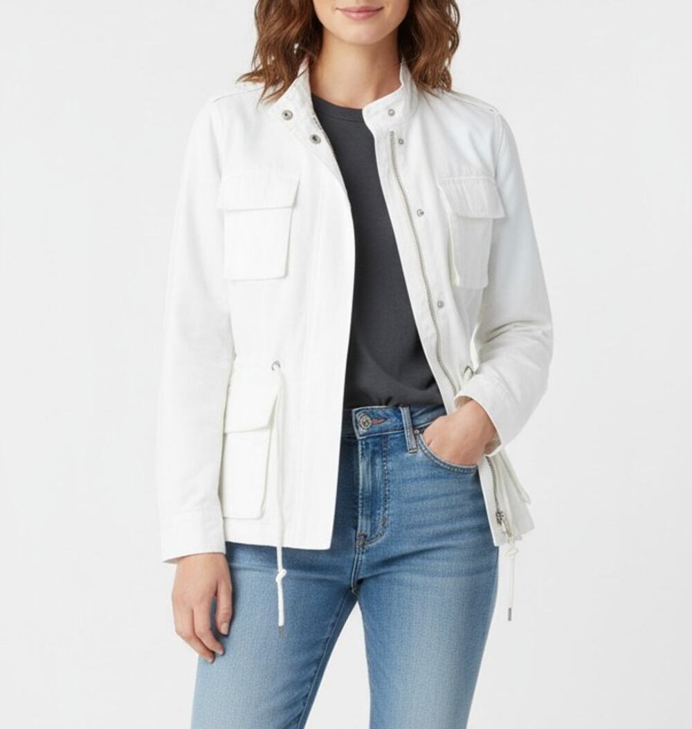 Hartford Field Utility Jacket, Cotton Zipper Snaps White Spring, Sz 2 (XS/S US)